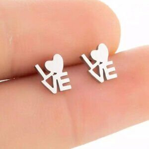 SILVER Love Heart Earring Pair